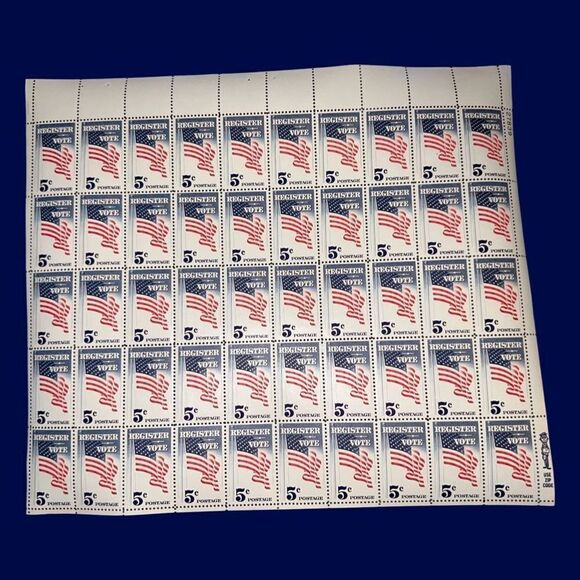 US SCOTT 1249 PANE OF 50 REGISTER TO VOTE STAMPS 5 CENT FACE UNHINGED - Picture 2 of 3